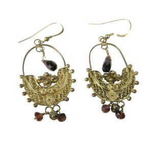 Vintage Gold Tone Filigree Dangle Earrings Glass Beads Boho Chandelier Gyspy